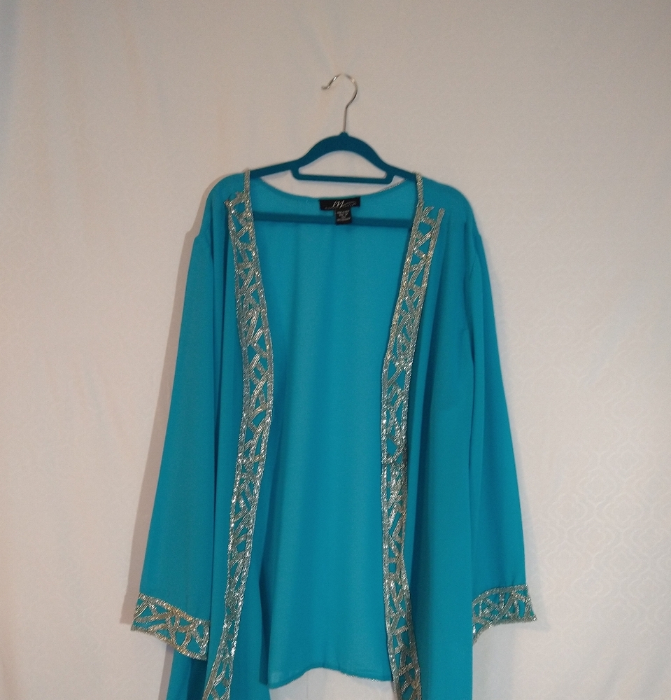 Elegant Teal Cardigan with Gold Accents